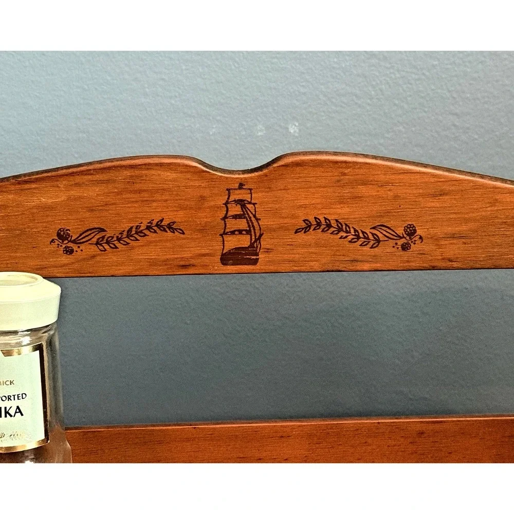 Vintage‎ Wooden Spice Rack Ship Nautical Pirate Wall Shelf 15